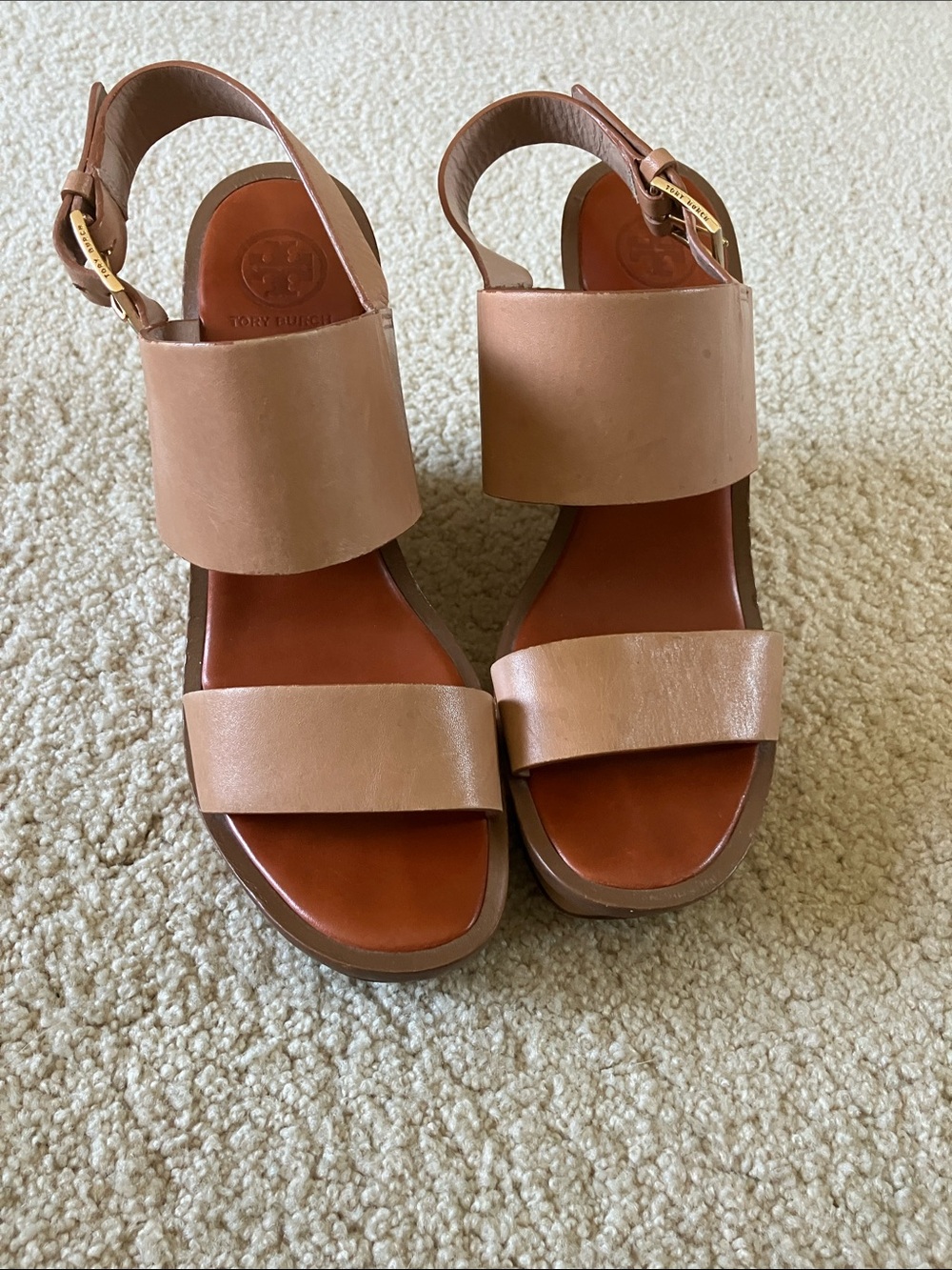Tory Burch Leather Platform Sandals in Tan